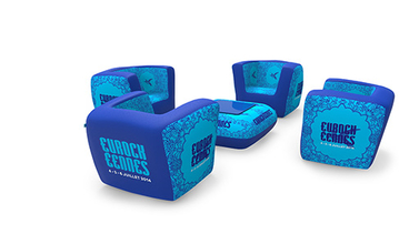 Branded inflatable event furniture with limitless branding opportunity. Ideal for hospitality and experiential marketing events.